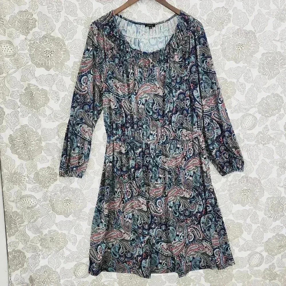 Talbots Paisley Print Midi Dress - Blue and Pink